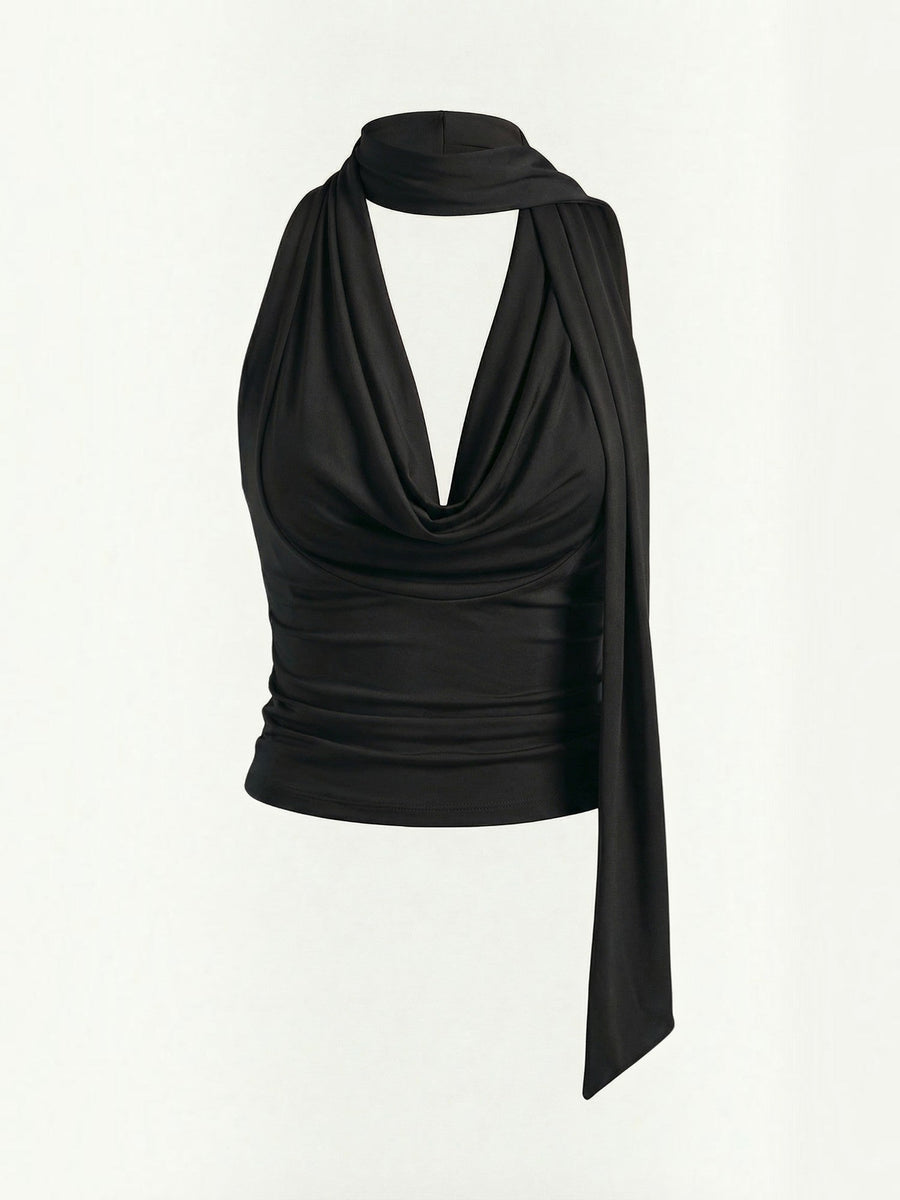 Jean Cowl Neck Halter Top