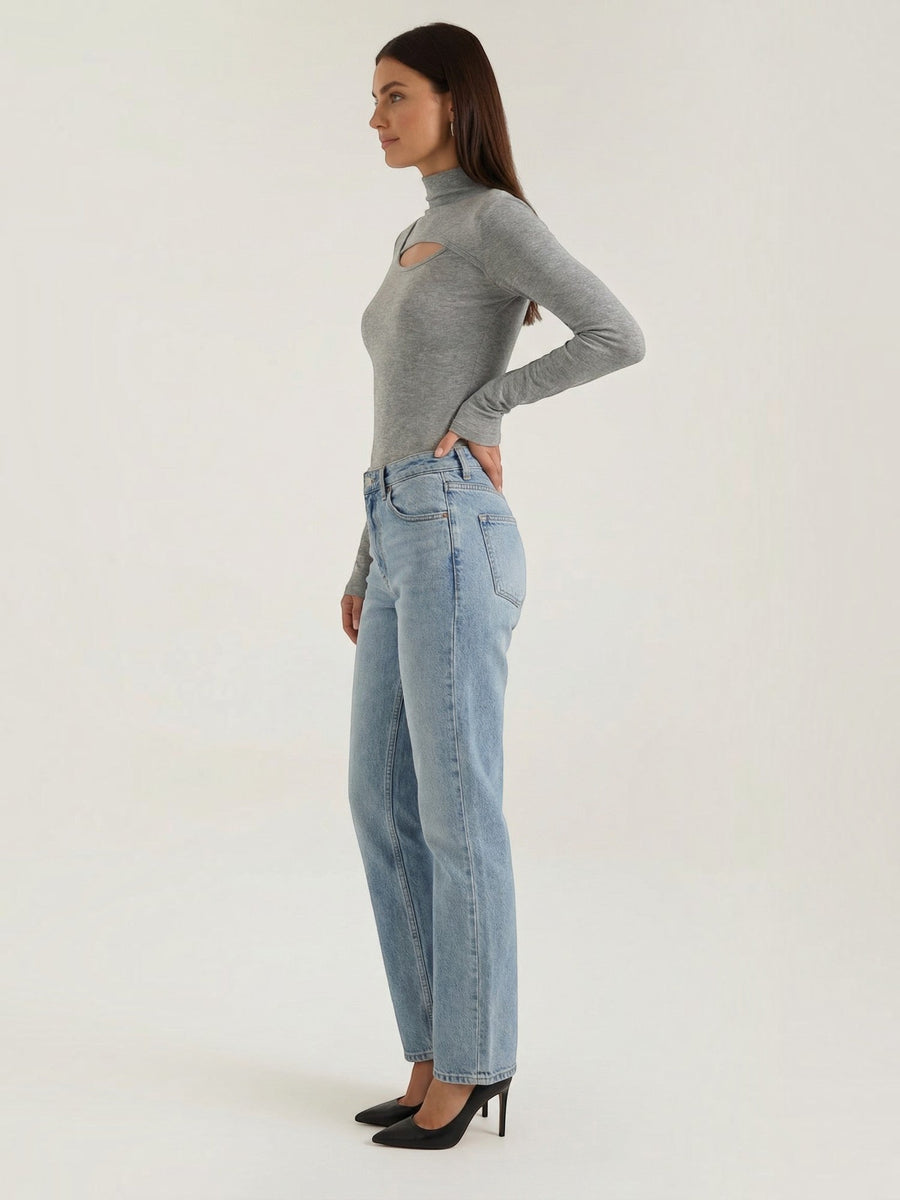 Barbara Cut Out Stand Collar Long Sleeve Top