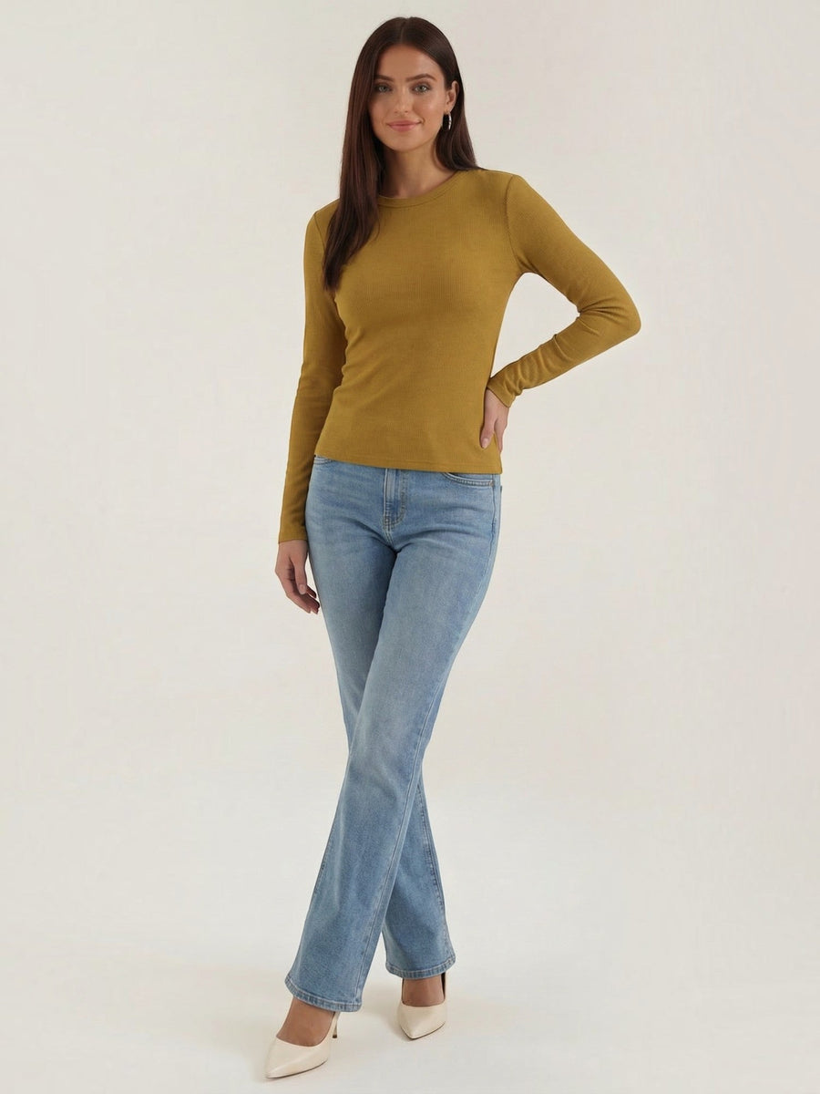 Freya Ribbed Round Neck Long Sleeve Top
