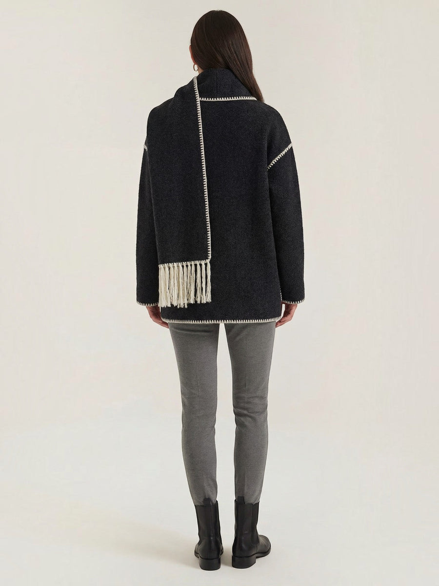 Catherine Contrast Stitch Shawl Collar Coat