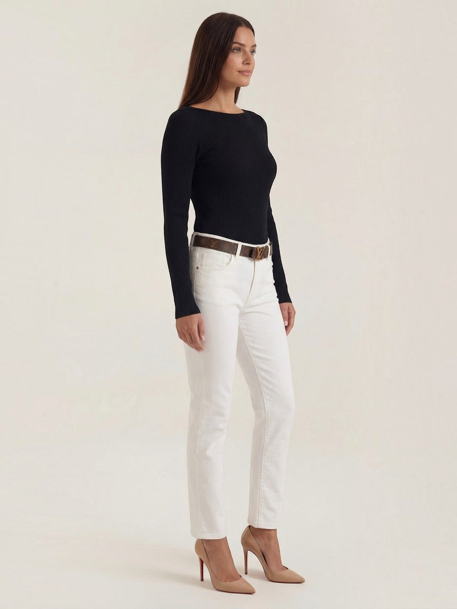 Ruth Boat Neck Ribbed Long Sleeve Top