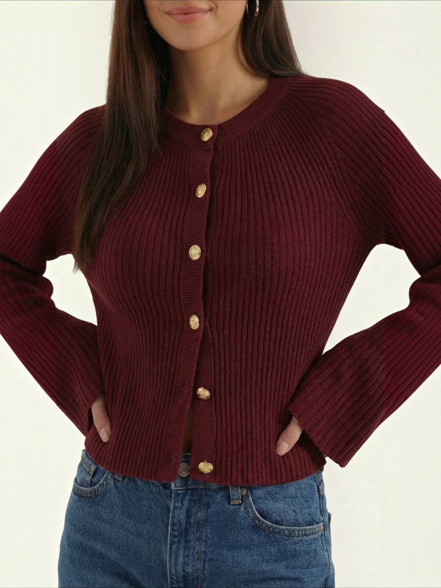 Betty Gold Button Ribbed Cardigan