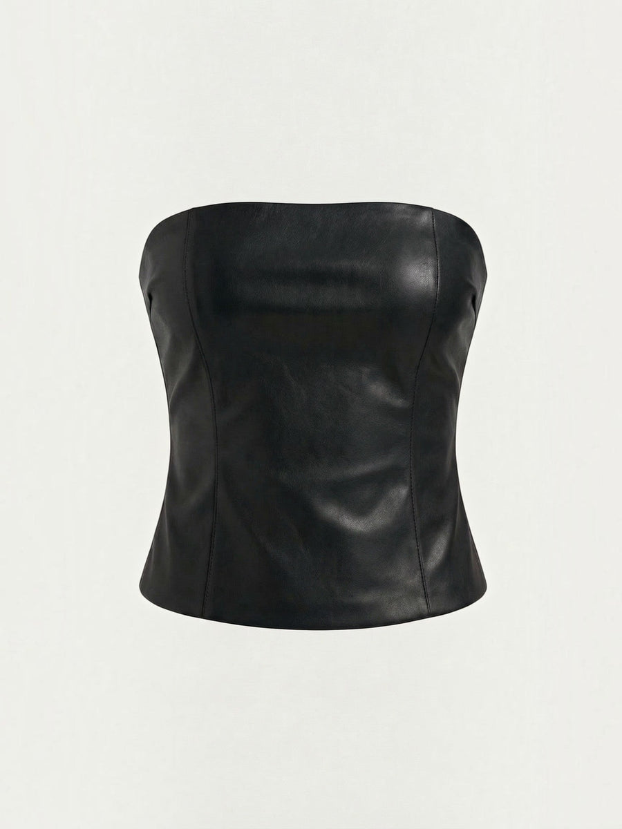 Cassie Faux Leather Corset Style Bandeau Top