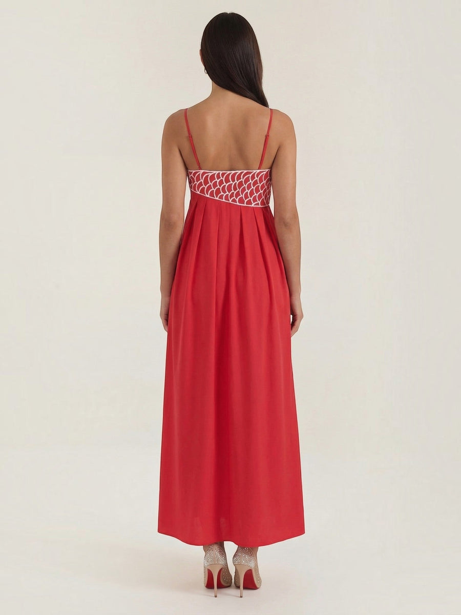 Deborah Embroidered Fish Print Maxi Sundress