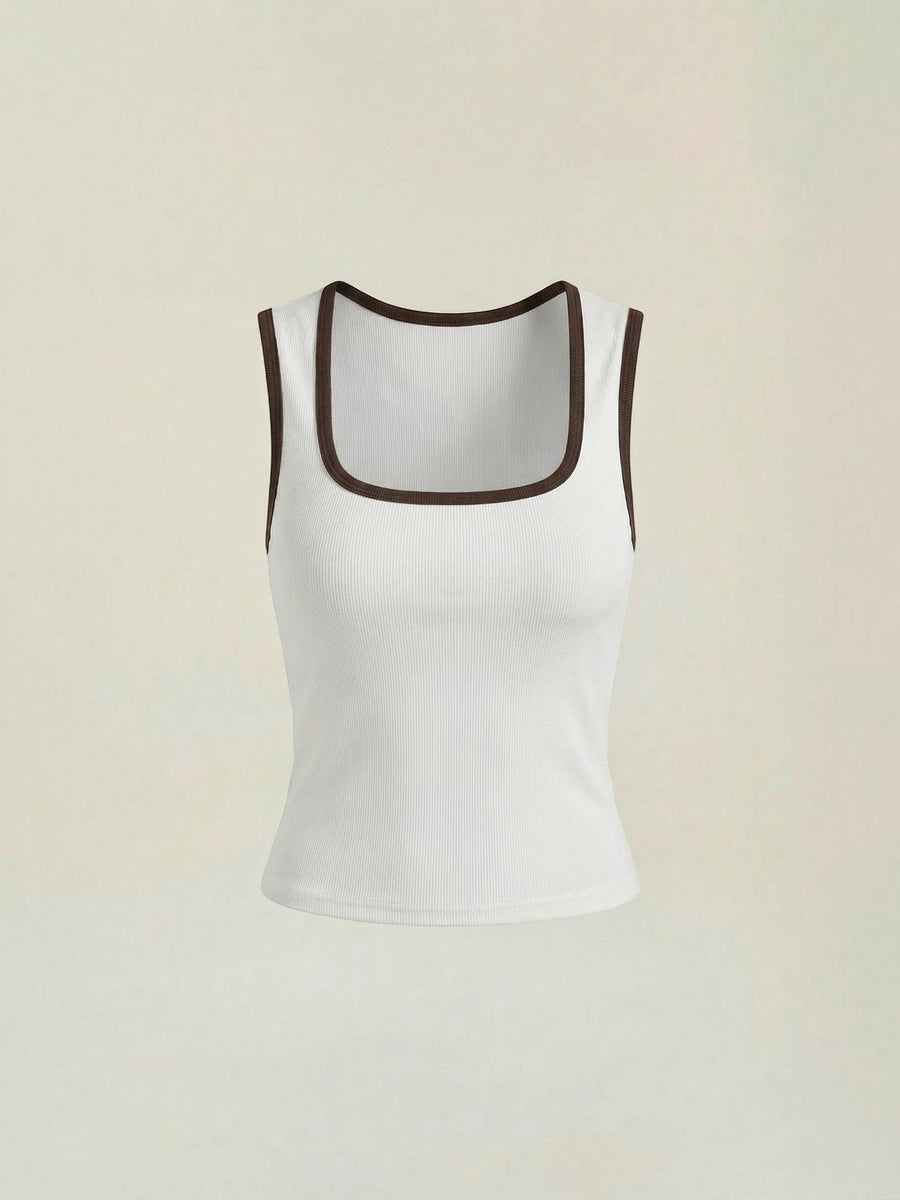 Hilary Contrast Trim Square Neck Crop Top