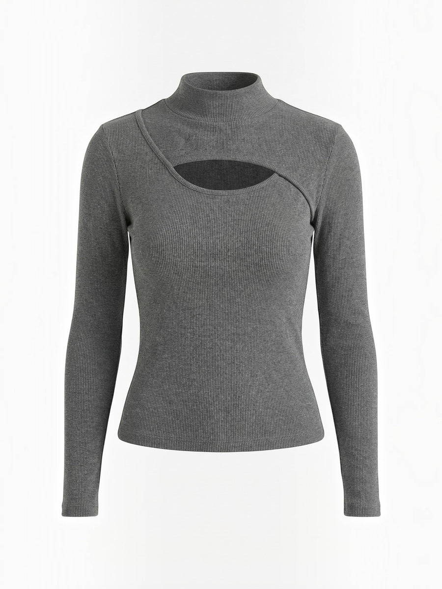 Barbara Cut Out Stand Collar Long Sleeve Top