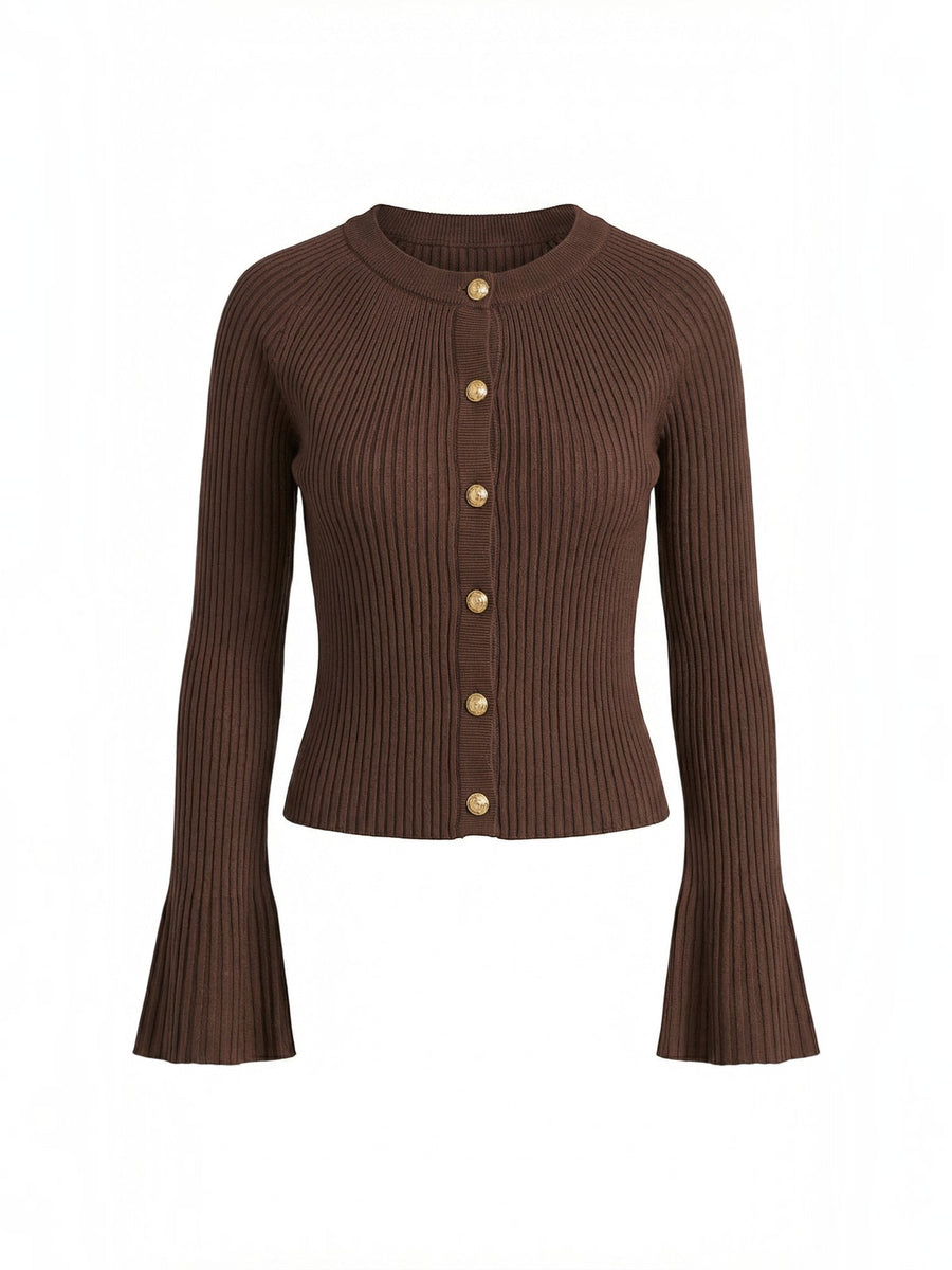 Betty Gold Button Ribbed Cardigan