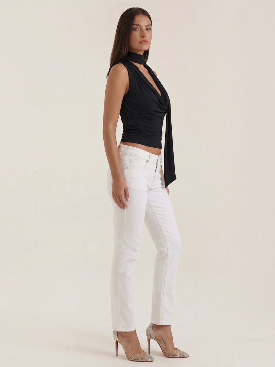 Jean Cowl Neck Halter Top