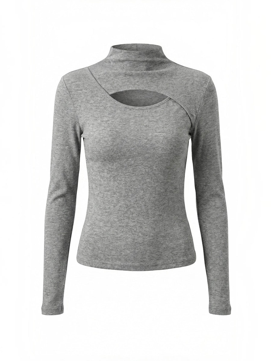 Barbara Cut Out Stand Collar Long Sleeve Top