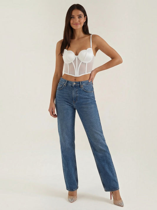 Penelope Mesh Panel Corset Crop Top