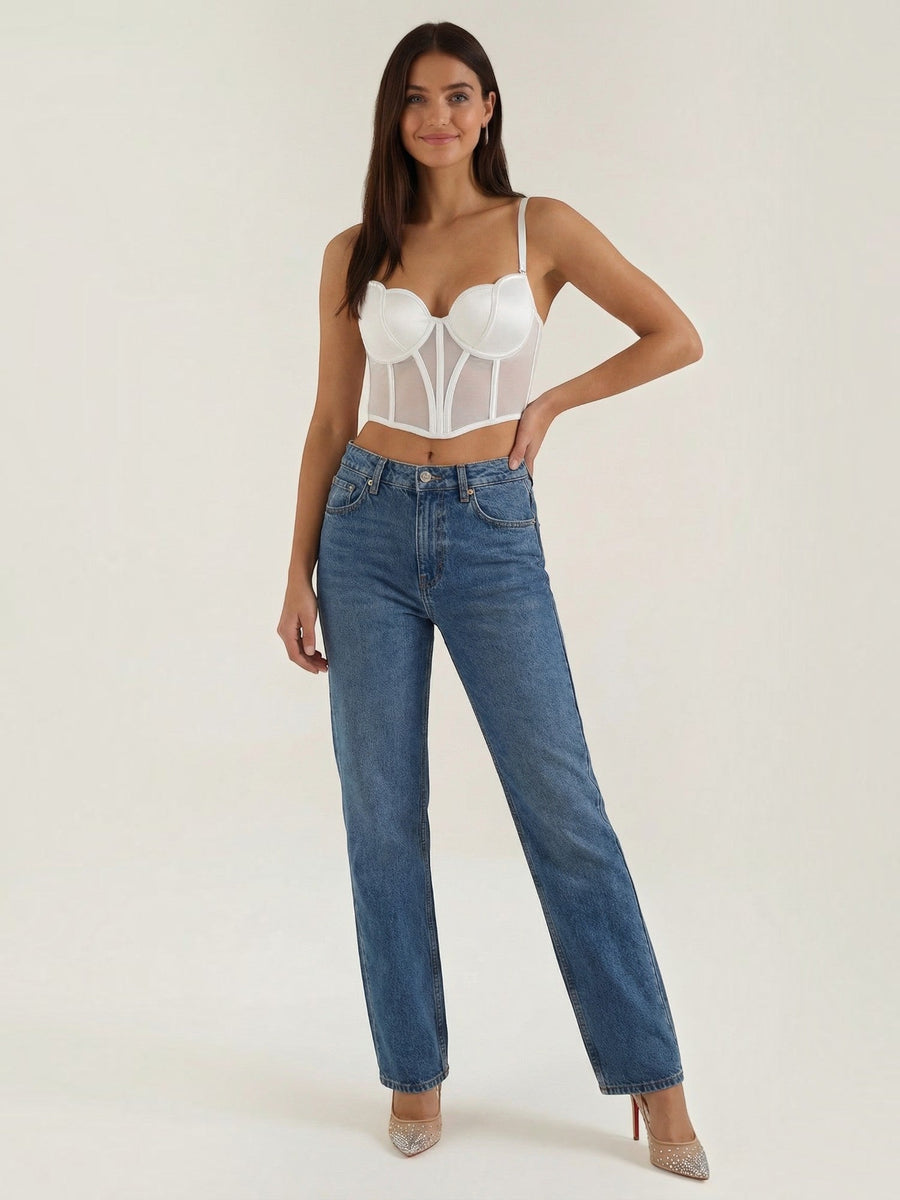 Penelope Mesh Panel Corset Crop Top
