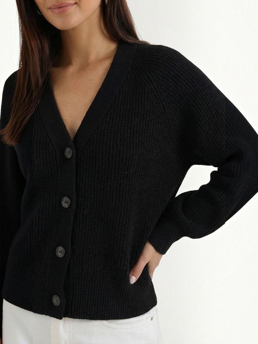 Jessica Ribbed V Neck Button Cardigan