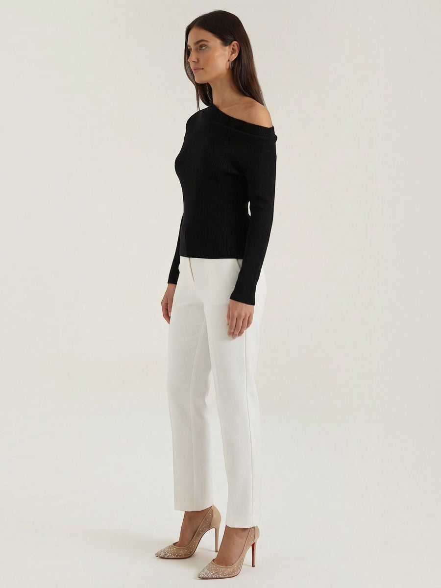 Shirley Asymmetric Collar Ribbed Top