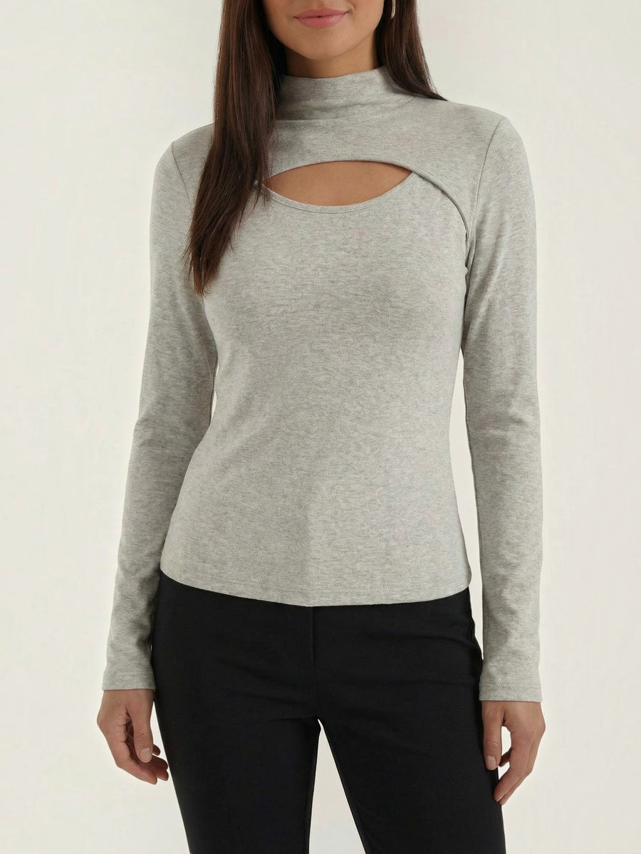 Barbara Cut Out Stand Collar Long Sleeve Top