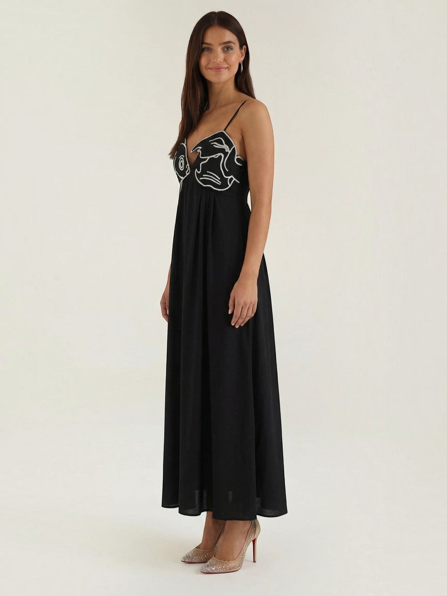 Deborah Embroidered Fish Print Maxi Sundress