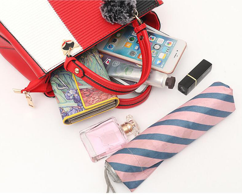 Sibylle Color Block Top Handle Bag with Pom Pom Charm