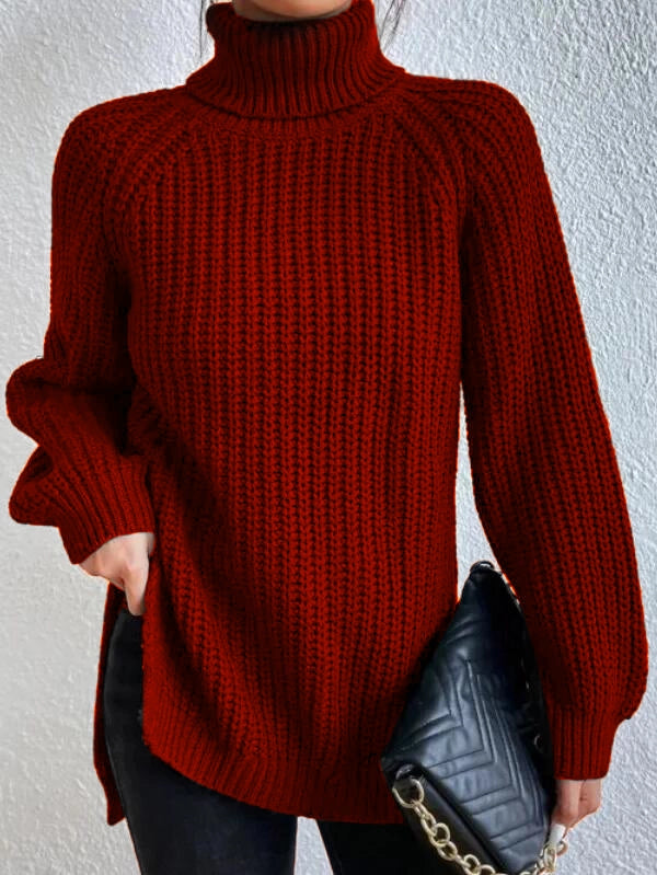 Dresden Raglan Sleeve Turtleneck Sweater with Side Slits