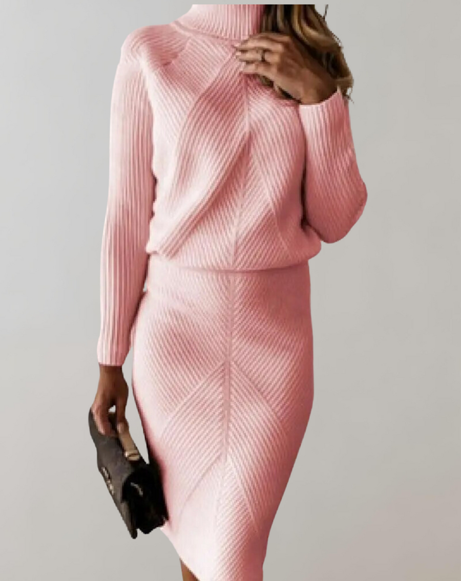 Selin Ribbed Turtleneck Sweater and Midi Skirt Set