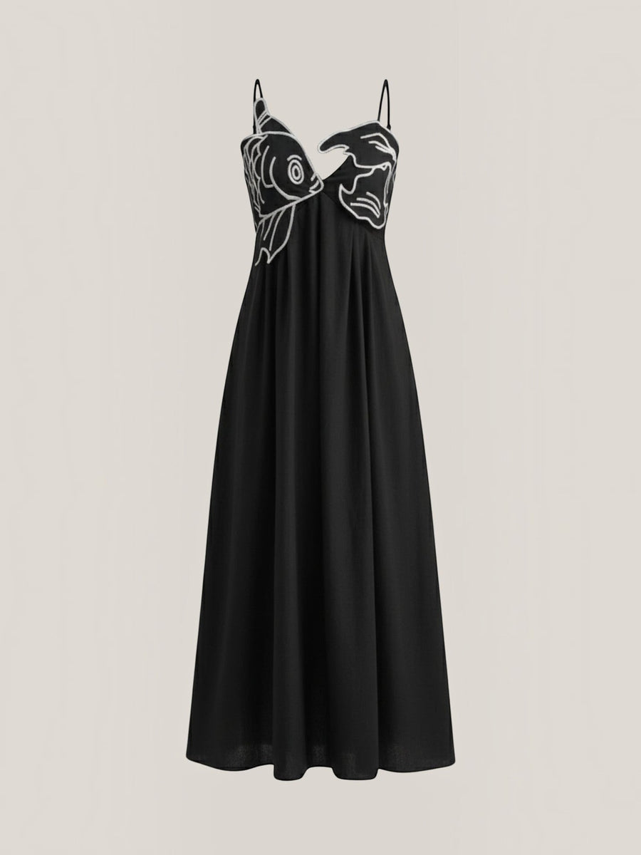 Deborah Embroidered Fish Print Maxi Sundress