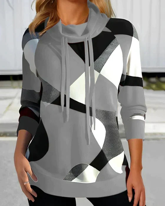 Athena Geometric Color Block Funnel Neck Sweatshirt