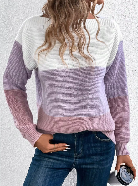 Caterina Pastel Color Block Crew Neck Sweater