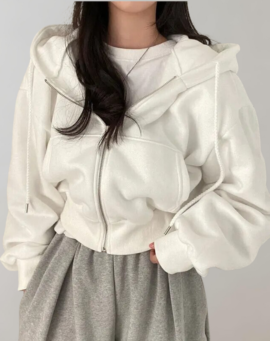 Noelie Solid Zip Up Hooded Sweatshirt