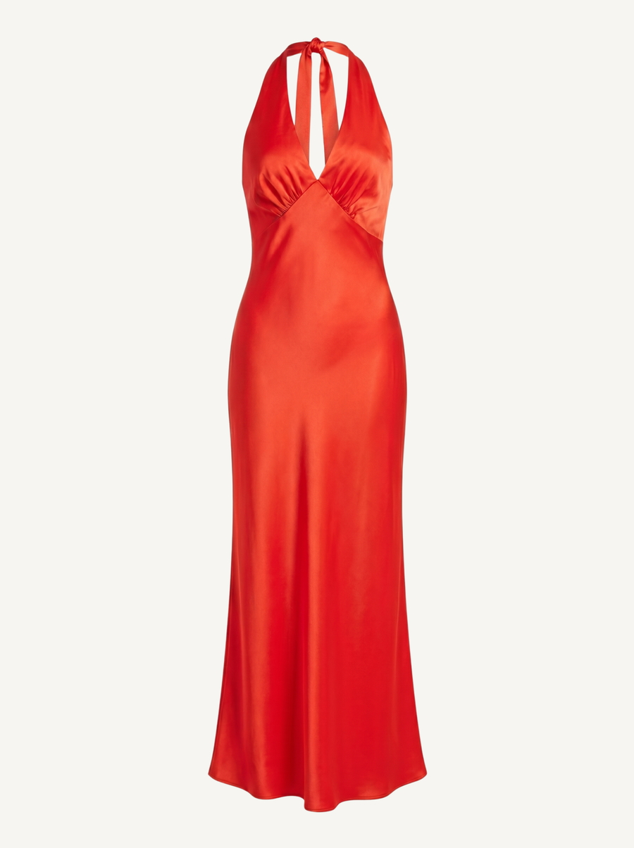 Essie Shimmer Halter Neck Open Back Maxi Dress