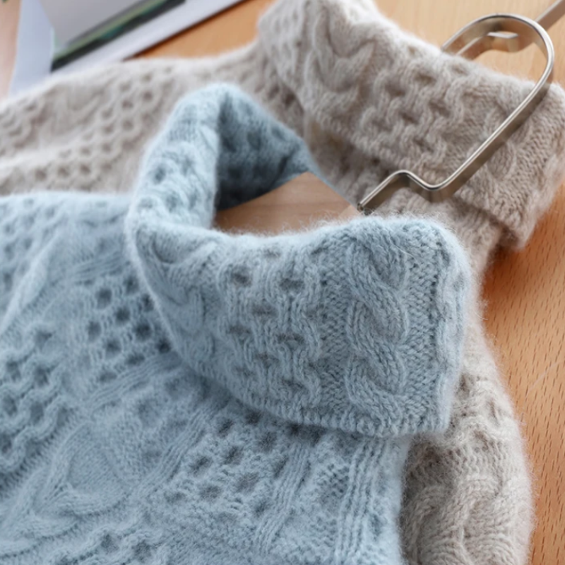 Blanche Cable Knit Plaid Turtleneck Sweater