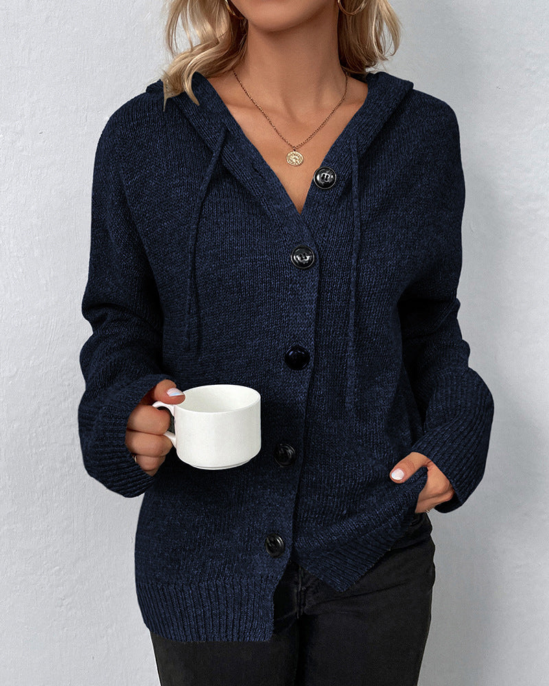 Corina Hooded Drawstring Knit Cardigan
