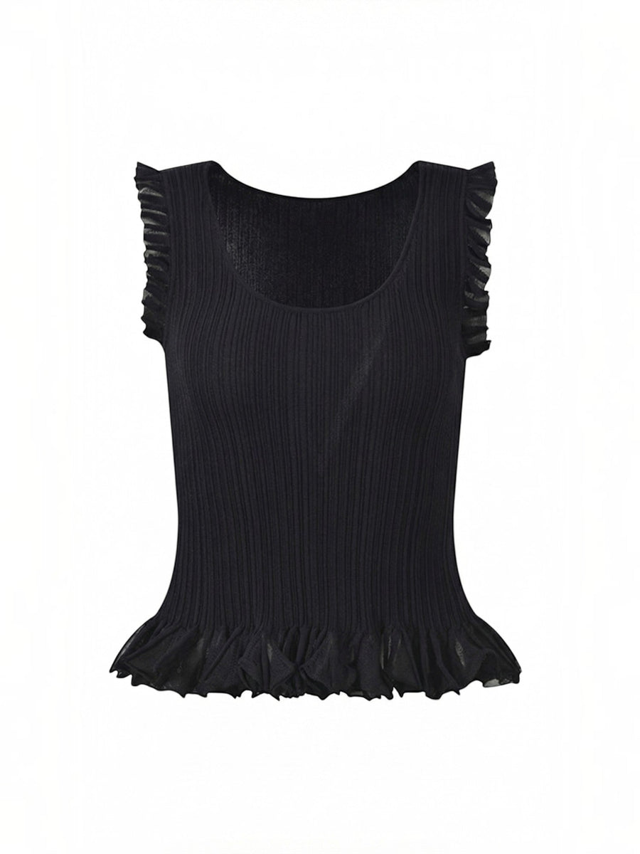 Carol Ribbed Ruffle Strap Top