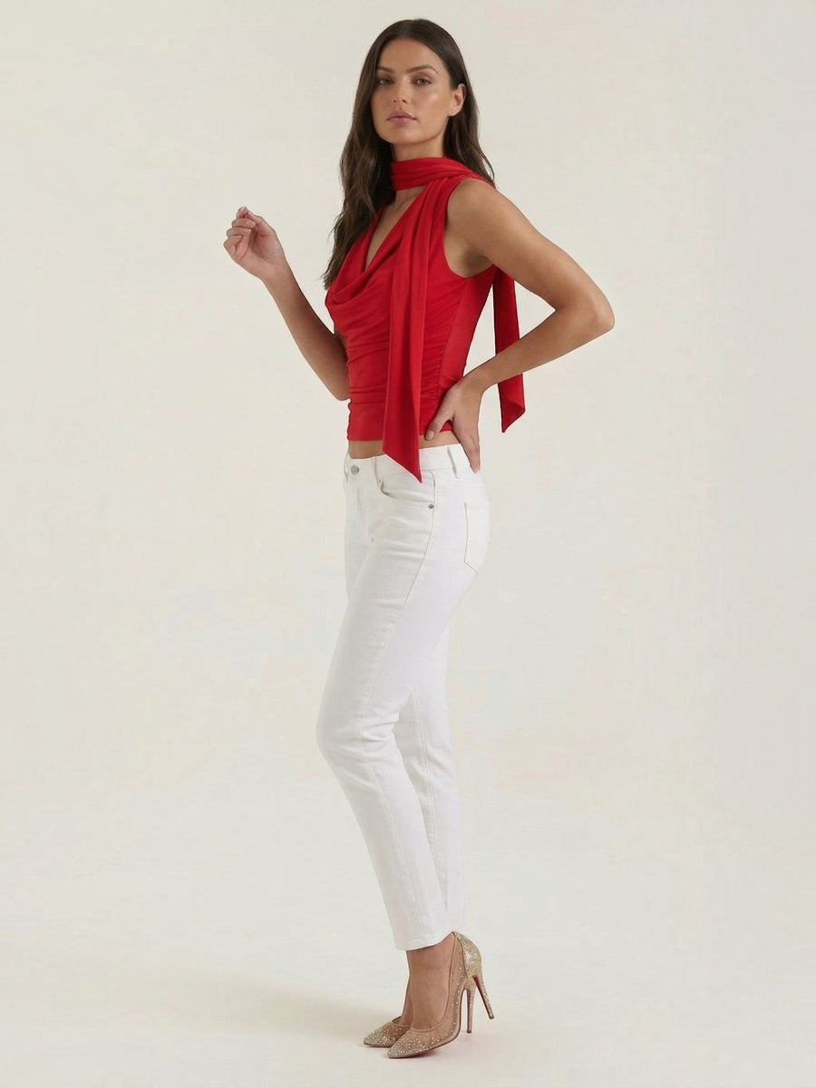 Jean Cowl Neck Halter Top