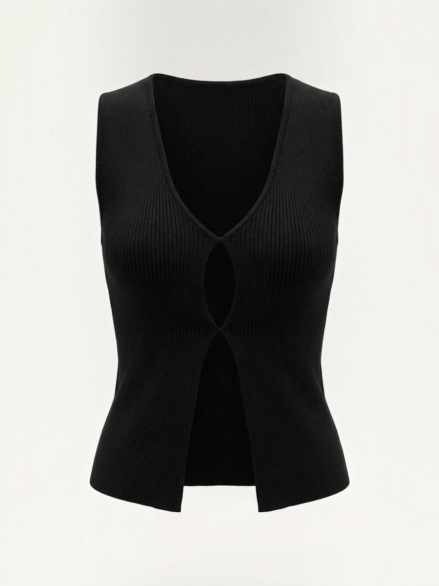 Sharon Open Front V Neck Knit Vest