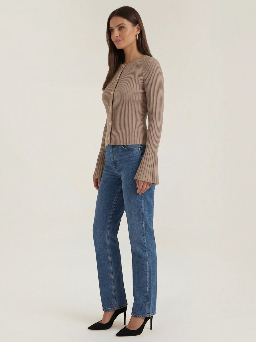Betty Gold Button Ribbed Cardigan