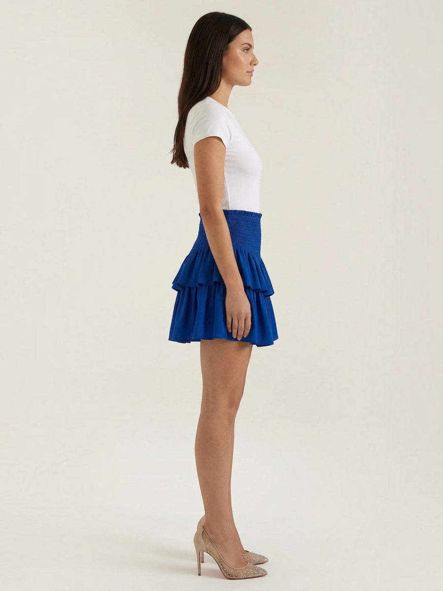 Grace Smocked Waist Tiered Ruffle Mini Skirt