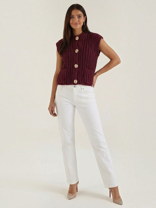 Philomena Chunky Knit Gold Button Vest