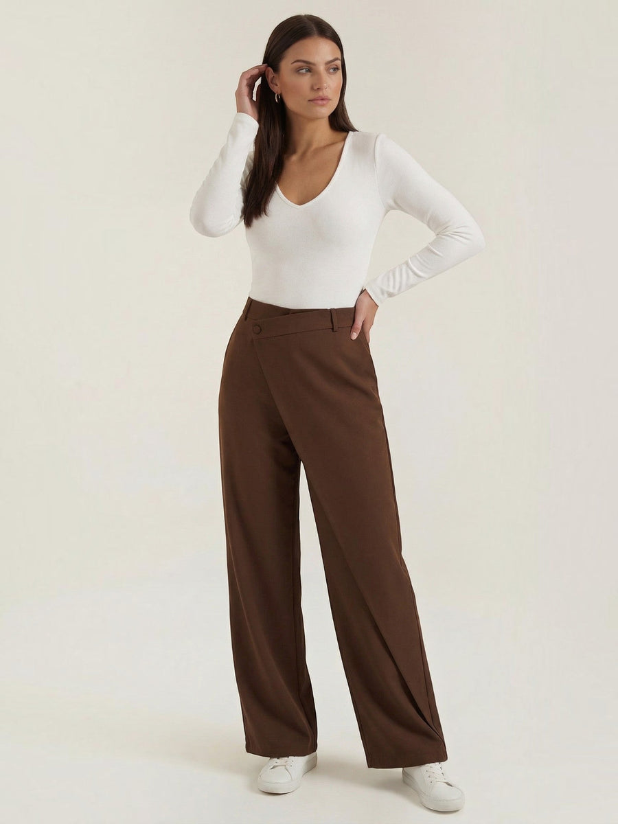 Jean High Waisted Asymmetric Wide Leg Pants