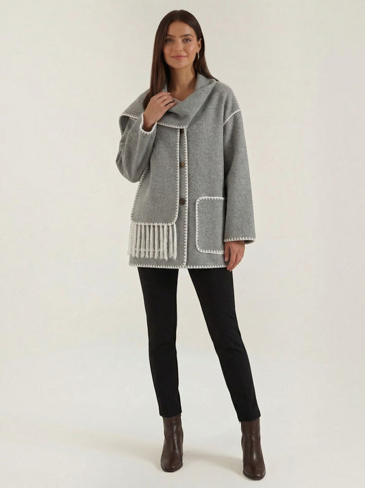 Catherine Contrast Stitch Shawl Collar Coat