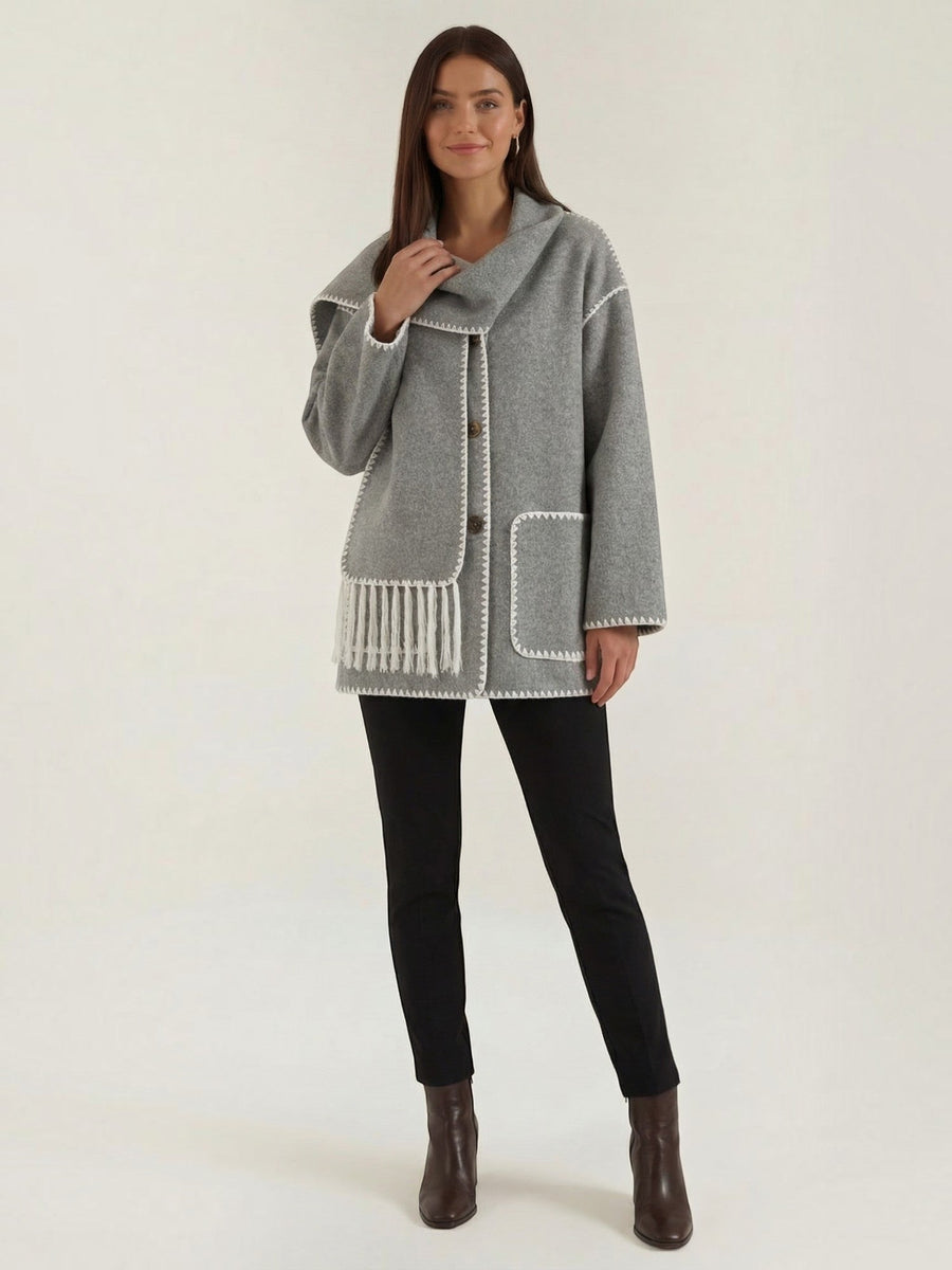 Catherine Contrast Stitch Shawl Collar Coat