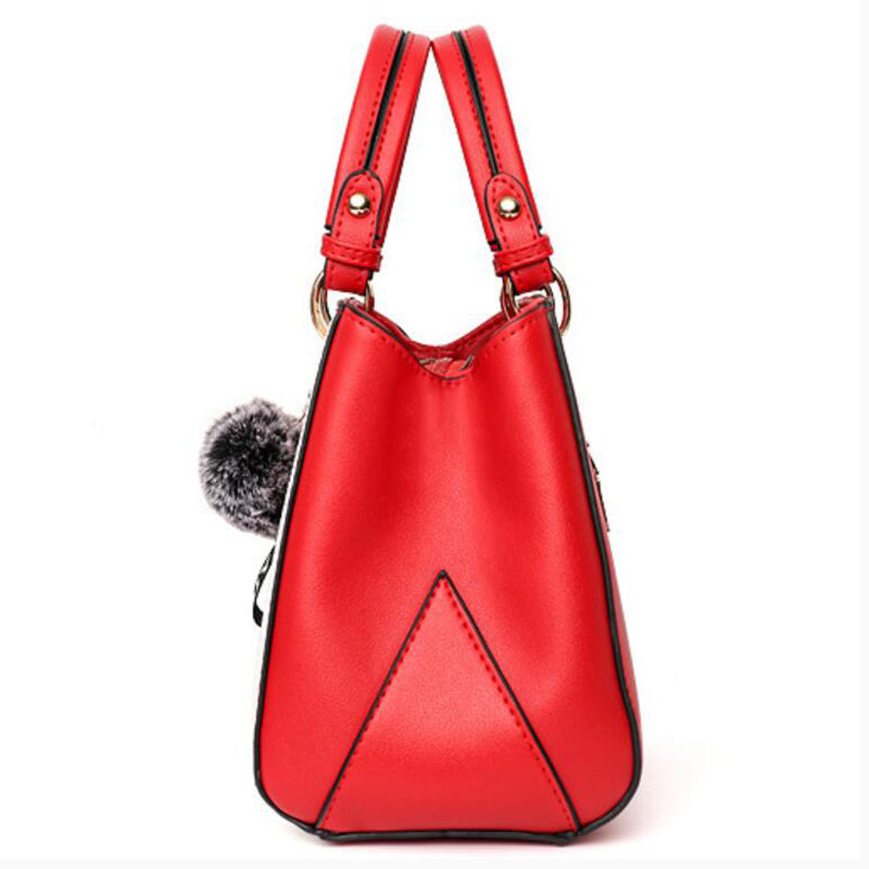 Sibylle Color Block Top Handle Bag with Pom Pom Charm