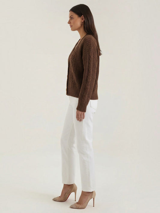 Janet Cable Knit Wooden Button Cardigan