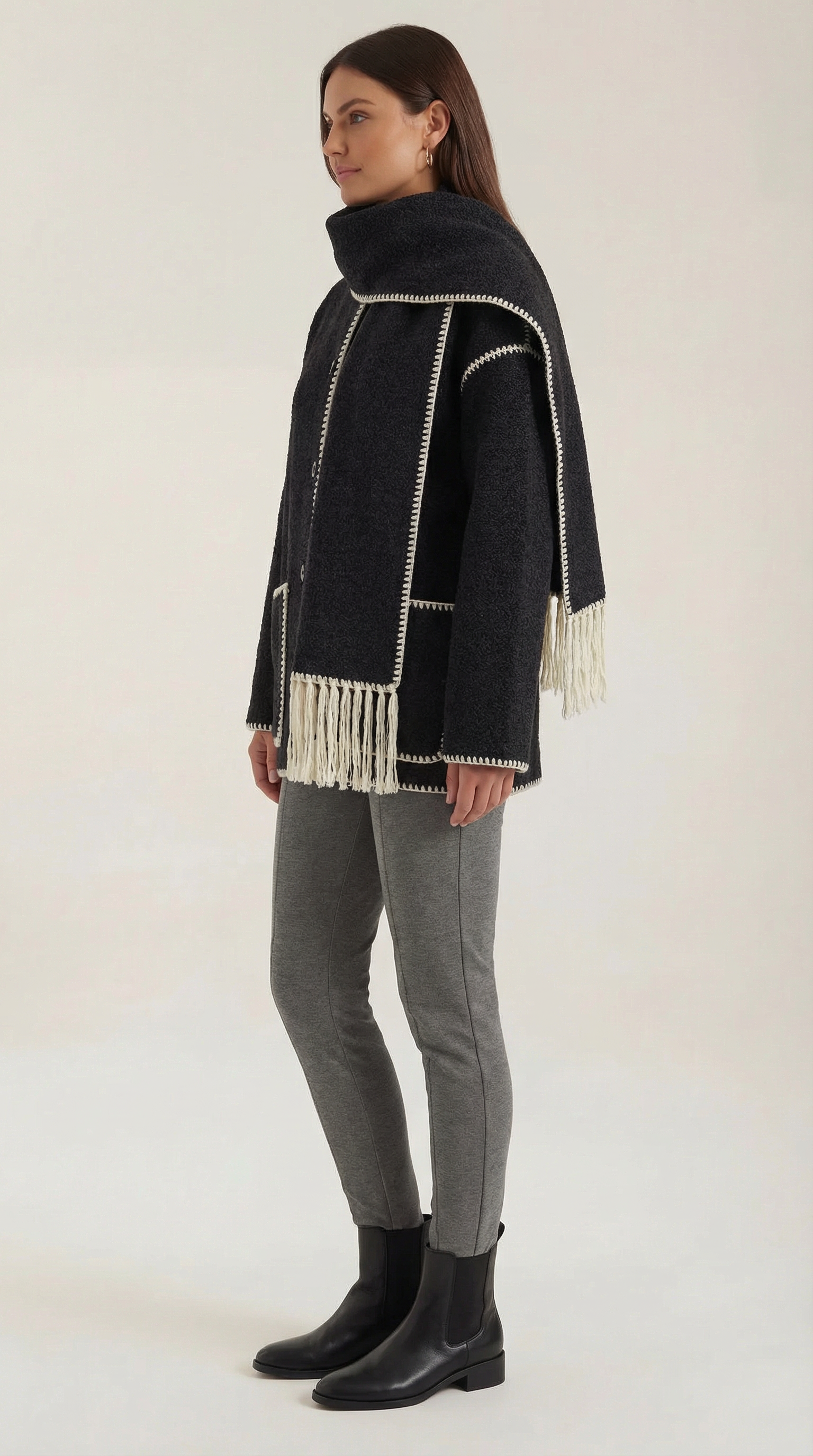 Catherine Contrast Trim Scarf Jacket