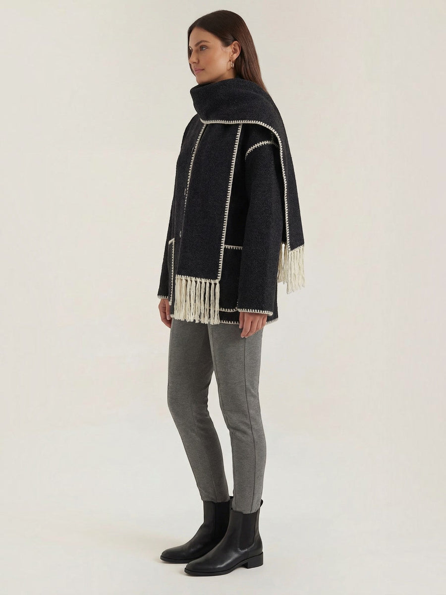 Catherine Contrast Stitch Shawl Collar Coat