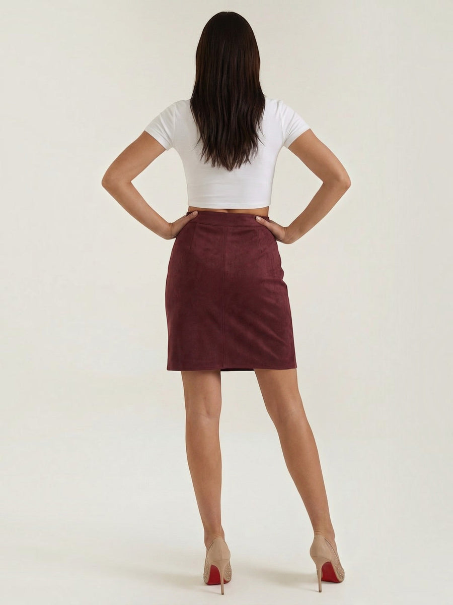 Hope Button Front Suede Mini Skirt
