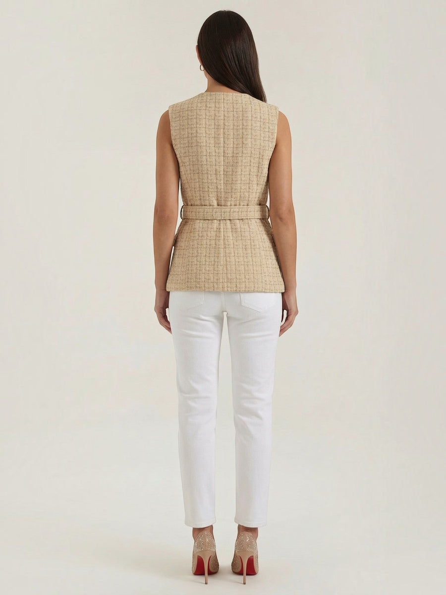 Quinn Belted Tweed Look Vest