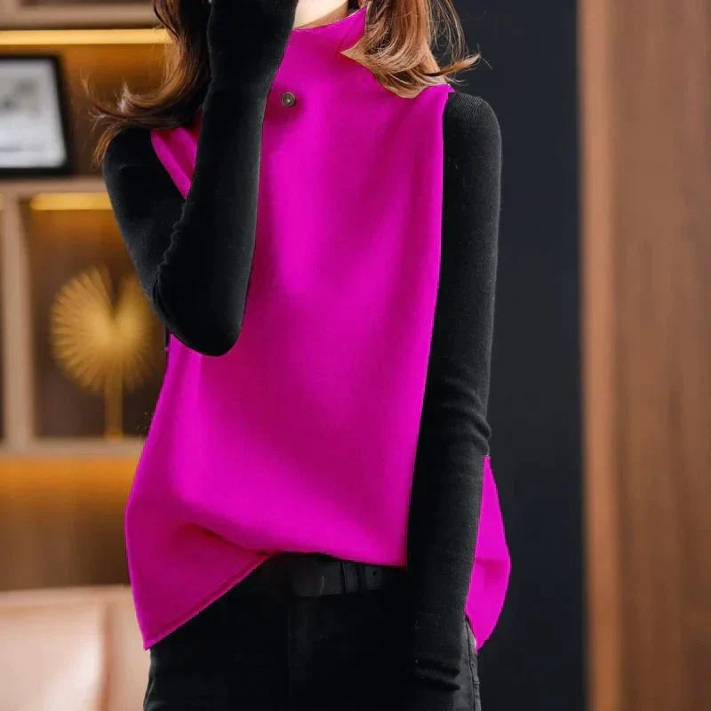 Maggie Turtleneck Sweater Vest with Asymmetric Hem