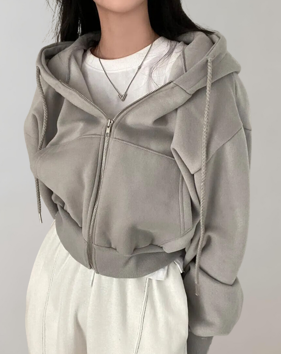 Noelie Solid Zip Up Hooded Sweatshirt