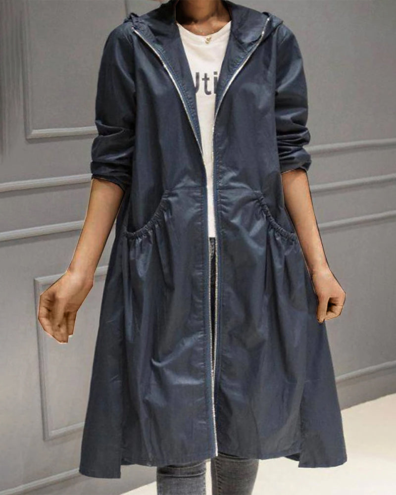 Hildur Water Resistant Long Hooded Trench Coat