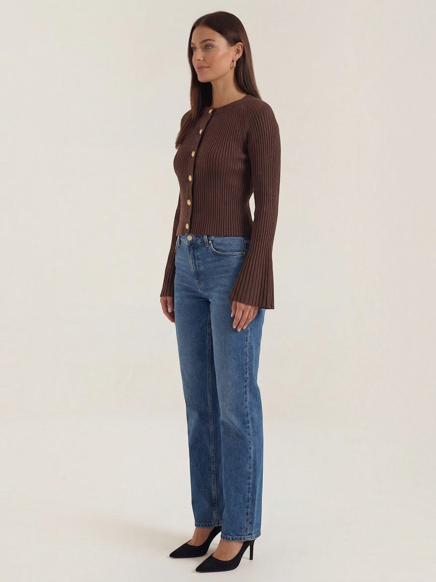 Betty Gold Button Ribbed Cardigan