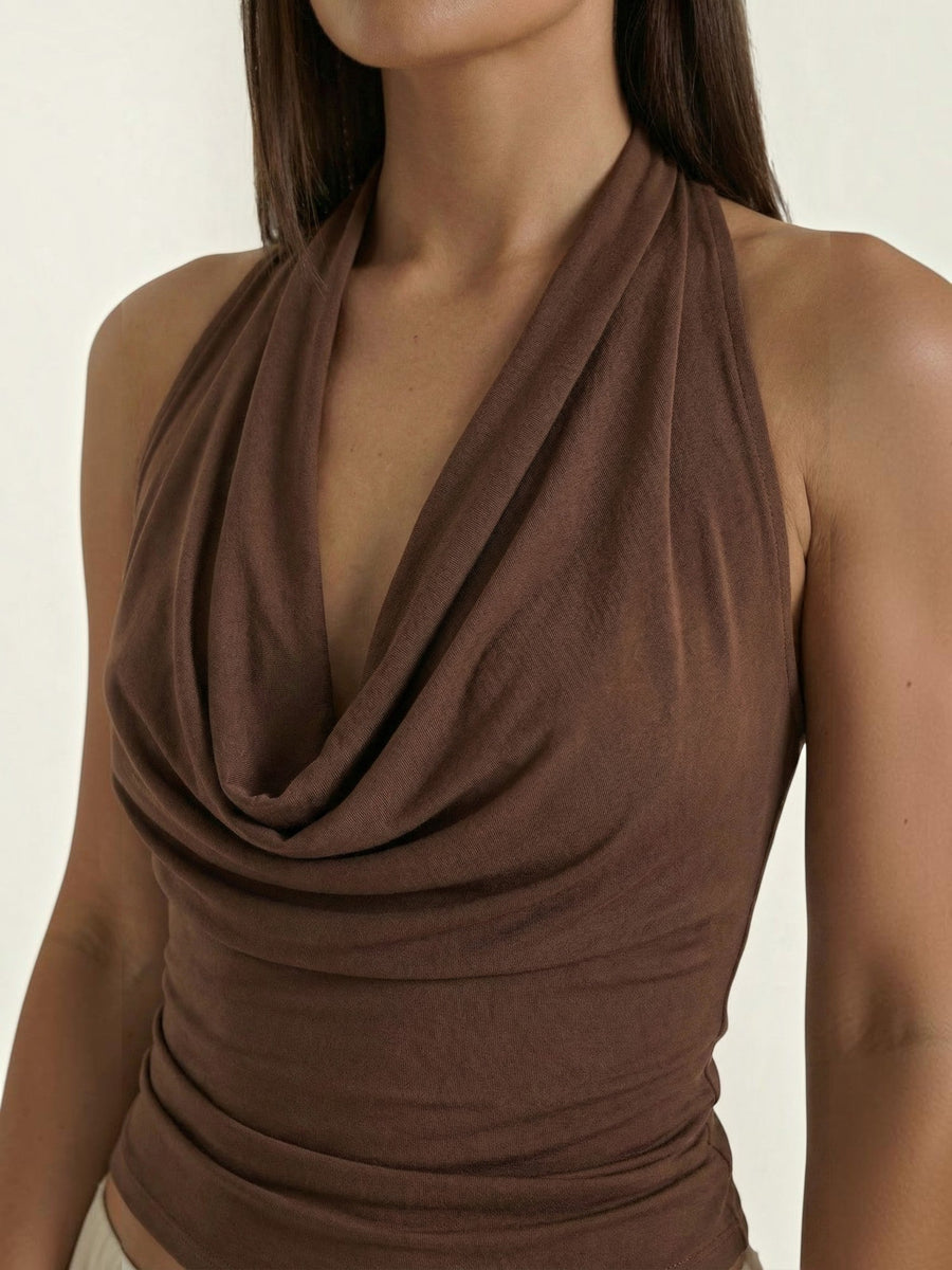 Jean Cowl Neck Halter Top