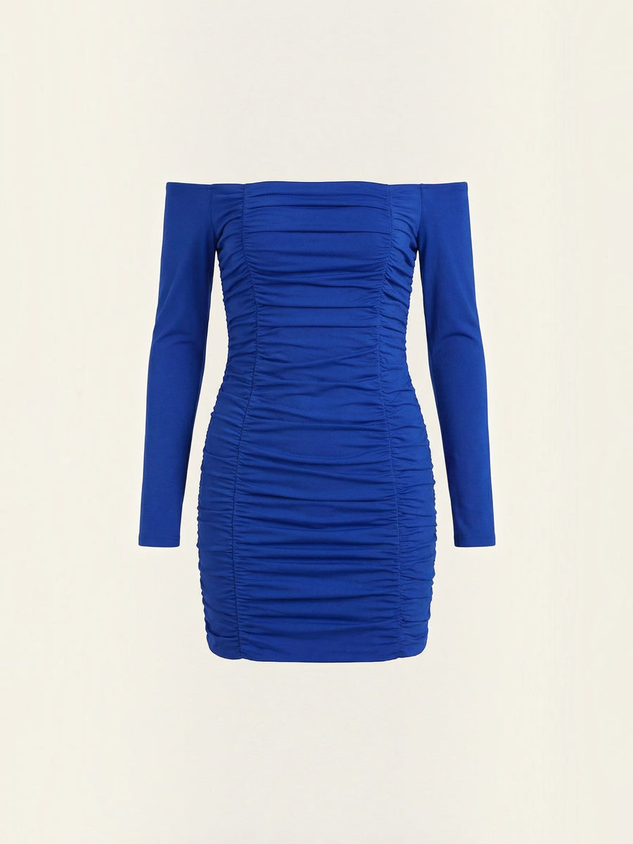 Yvette Off Shoulder Long Sleeve Ruched Mini Dress